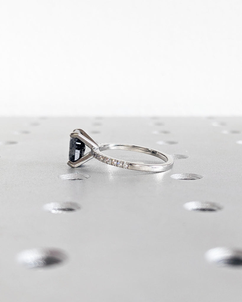 Vintage Salt and Pepper Diamond Engagement Ring | Platinum Engagement Ring | Diamond Eternity Ring | Wedding Bridal Anniversary Promise Ring