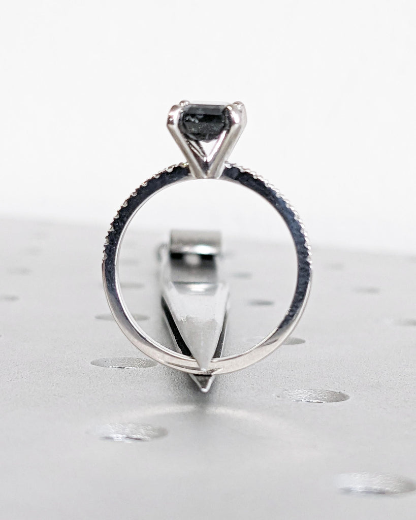 Vintage Salt and Pepper Diamond Engagement Ring | Platinum Engagement Ring | Diamond Eternity Ring | Wedding Bridal Anniversary Promise Ring