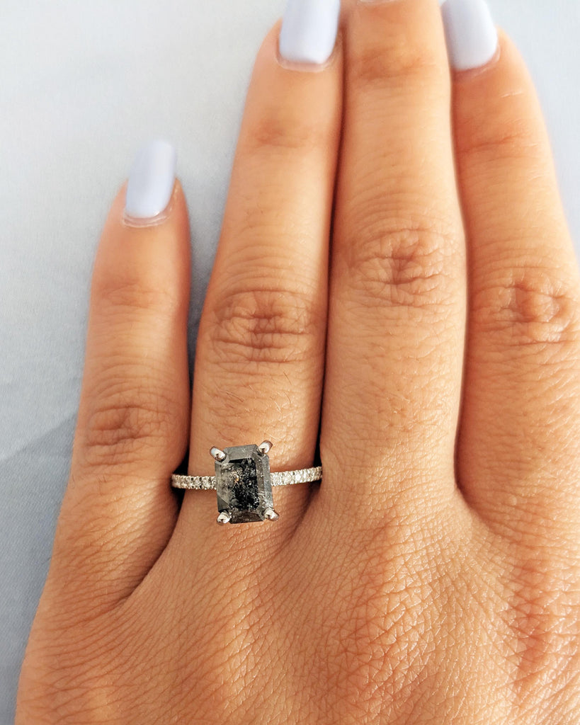 Vintage Salt and Pepper Diamond Engagement Ring | Platinum Engagement Ring | Diamond Eternity Ring | Wedding Bridal Anniversary Promise Ring