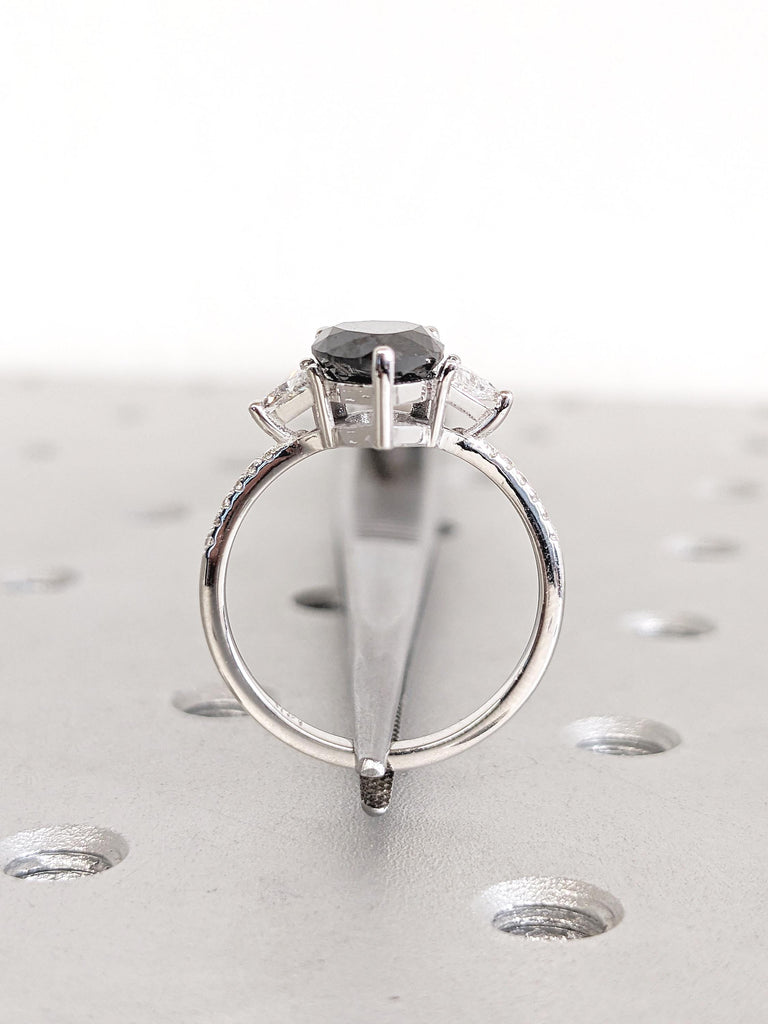 Pear Cut Salt and Pepper Diamond Engagement Ring, Trillion Cut Ring, 14k White Gold Promise Ring for Her, Vintage Diamond Ring, Bridal Ring