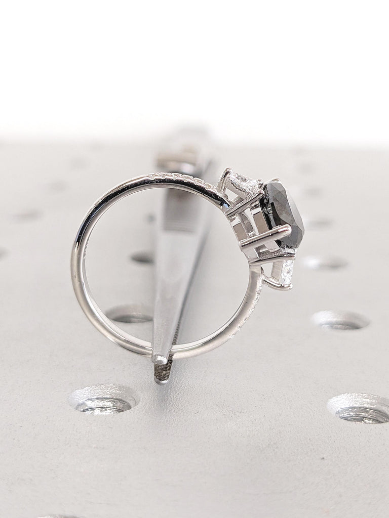 Pear Cut Salt and Pepper Diamond Engagement Ring, Trillion Cut Ring, 14k White Gold Promise Ring for Her, Vintage Diamond Ring, Bridal Ring