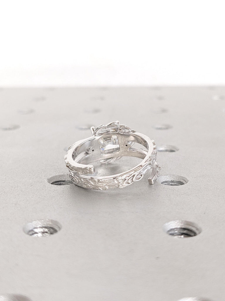 2 Carat Lab Diamond Ring, Asscher Cut Ring, Antique Ring, 14k White Gold Engagement Ring