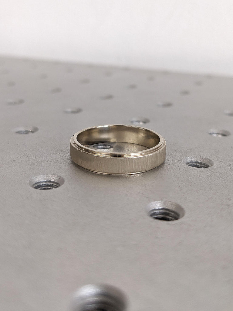 Mens Wedding Band | Brushed White Gold Emerald Ring: 5mm Band
