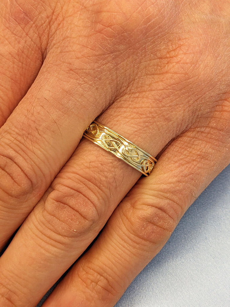 Timeless Celtic Knot Wedding Band for Him. Yellow Gold 5mm Ring