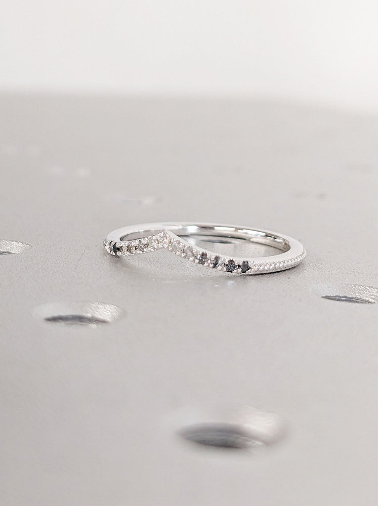 Milgrain Curved Pave Diamond Wedding Ring - Stackable Curved Band Ring - Minimalist Curve Ring - Wedding Band - Gift for Her