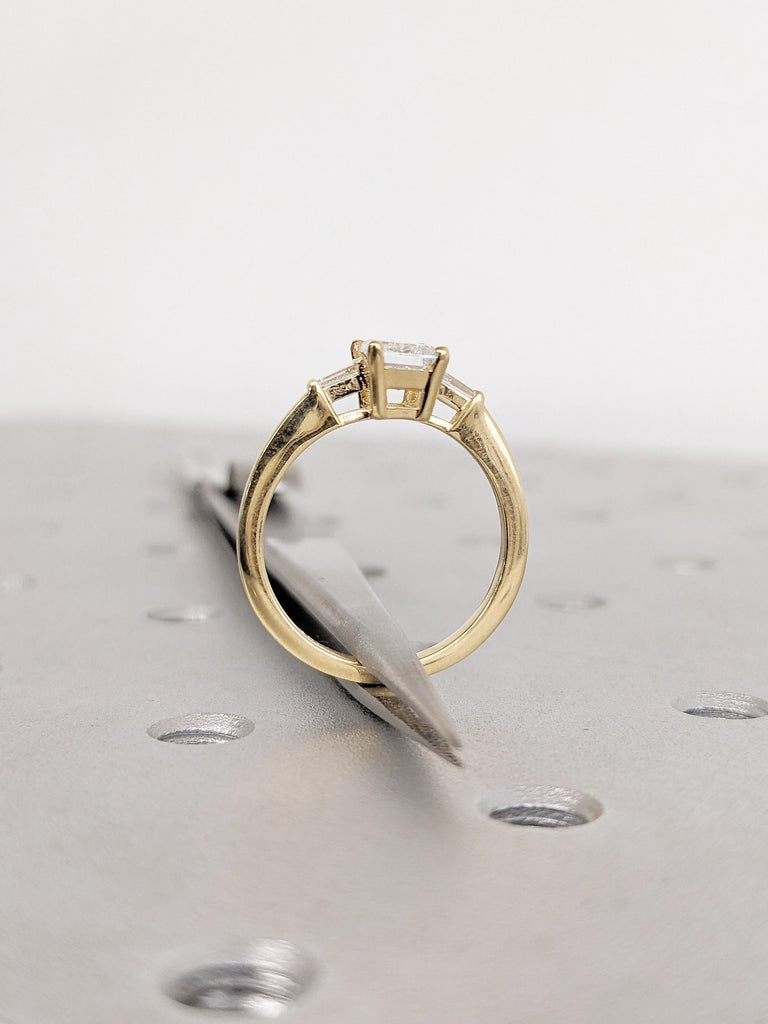 Lab Grown Diamond Ring, 18k Solid Gold Engagement Ring, Emerald Cut Ring, Moissanite/Diamond Tapered Baguette Ring, Wedding Anniversary Ring