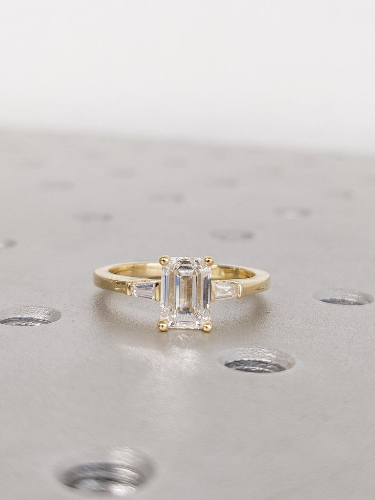 Lab Grown Diamond Ring, 18k Solid Gold Engagement Ring, Emerald Cut Ring, Moissanite/Diamond Tapered Baguette Ring, Wedding Anniversary Ring
