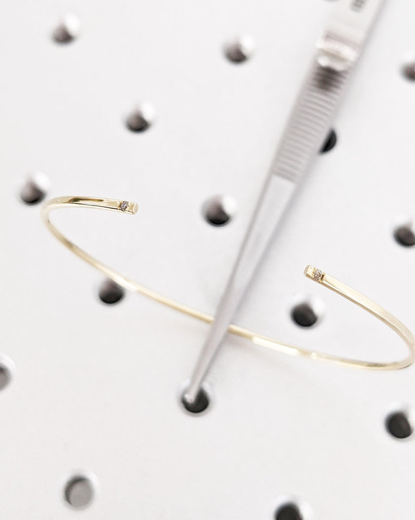 14K Yellow Gold Diamond Cuff Bangle: Open Bracelet with Salt and Pepper Diamond Accents, Thin Open Cuff Bangle, Birthday Gift for Her, Bridal Bracelet, Bridal Jewelry