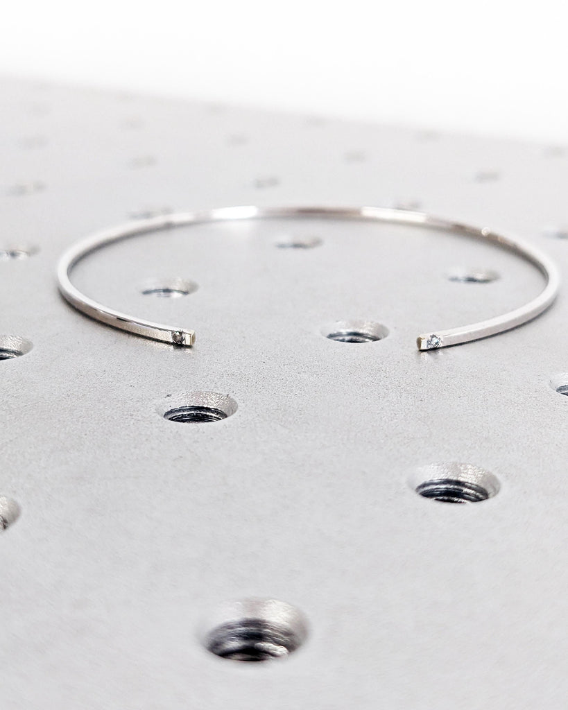 Diamond Open Bangle in Solid Gold, 14K White Gold Open Cuff Bracelet, Salt and Pepper Diamond, Timeless Diamond Bar Bracelet, Birthday Gift