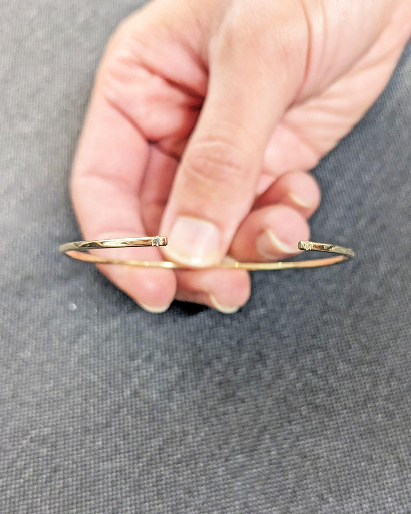 14K Yellow Gold Diamond Cuff Bangle: Open Bracelet with Salt and Pepper Diamond Accents, Thin Open Cuff Bangle, Birthday Gift for Her