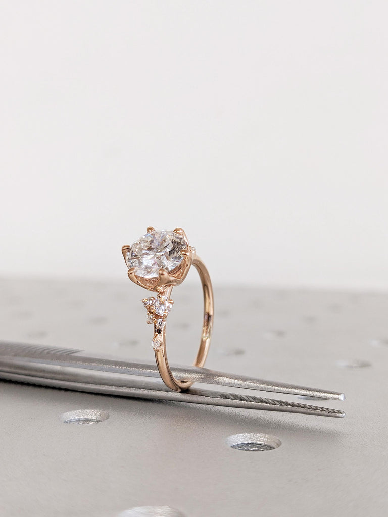 Unique Lab Grown Diamond Ring, Lab Diamond Engagement Ring, 14K Rose Gold Diamond Statement Ring, Snowdrift Diamond Cluster Ring, Ring Gift