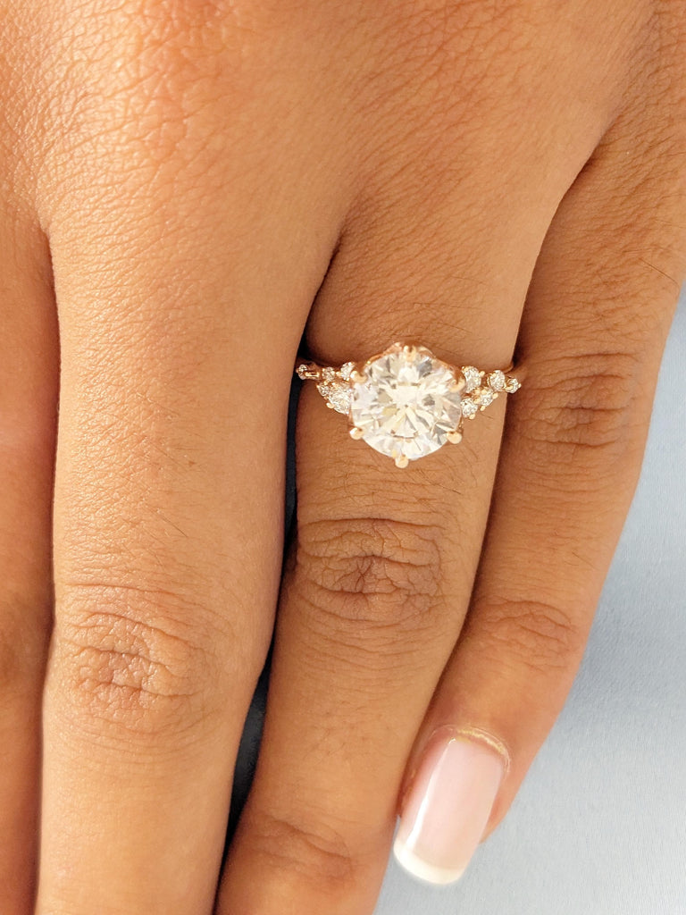 Unique Lab Grown Diamond Ring, Lab Diamond Engagement Ring, 14K Rose Gold Diamond Statement Ring, Snowdrift Diamond Cluster Ring, Ring Gift