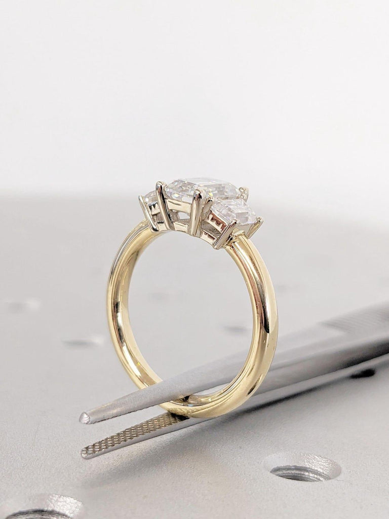 IGI Certified F color VS1 Clarity Lab Created Diamond Ring | 18k Solid Gold Emerald cut Engagement Ring for Her | Past Present Future Ring