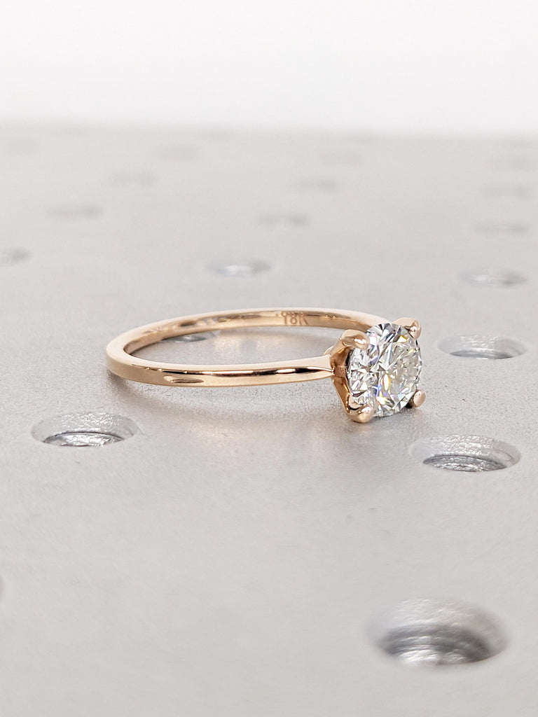 Minimalist Lab Grown Diamond Engagement Ring, 18k Rose Gold Ring, Simple Lab Diamond Ring, 4 prong Solitaire Wedding Ring, Gold Promise Ring