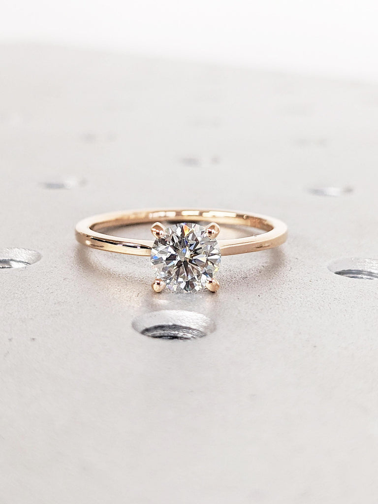 Solitaire Moissanite Engagement Ring, Dainty 18k Rose Gold Wedding Ring, Unique Moissanite Rings for Women, Anniversary Ring, Handmade Rings