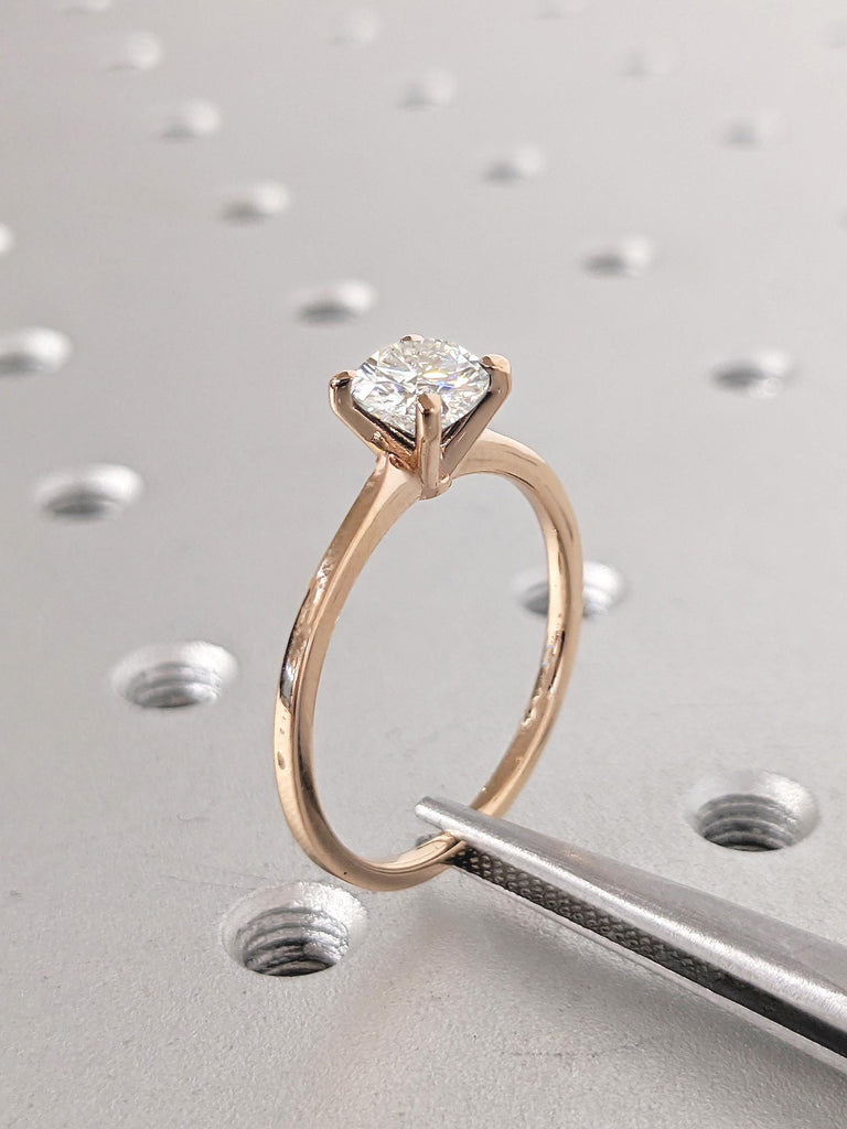 Solitaire Moissanite Engagement Ring, Dainty 18k Rose Gold Wedding Ring