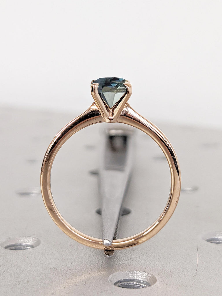 1ct Teal Sapphire Ring, One of a Kind Montana Sapphire Engagement Ring, Dainty 18k Rose Gold Ring, Solitaire Ring, Gold Promise Ring for Her
