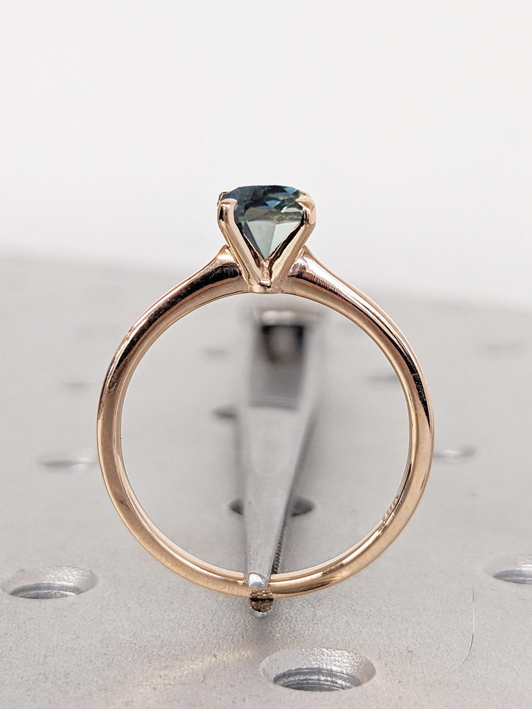1ct Blue Green Sapphire Engagement Ring, 18k Rose Gold Minimalist Ring, Gemstone Ring, September Birthstone