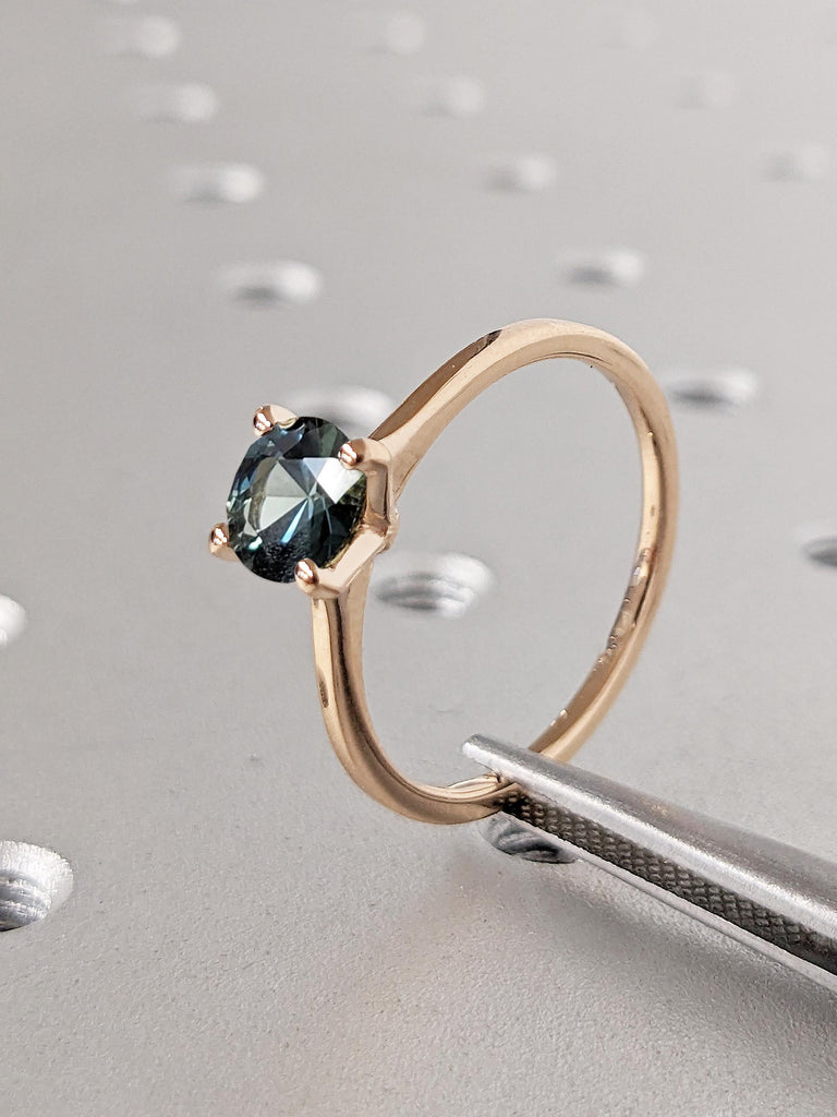 1ct Blue Green Sapphire Engagement Ring, 18k Rose Gold Minimalist Ring, Gemstone Ring, September Birthstone