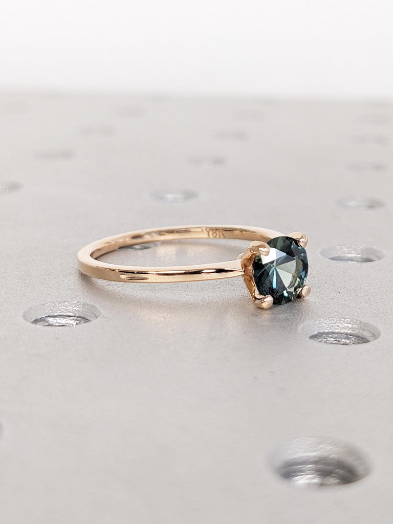 1ct Teal Sapphire Ring, One of a Kind Montana Sapphire Engagement Ring, Dainty 18k Rose Gold Ring, Solitaire Ring, Gold Promise Ring for Her