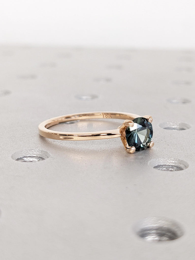 1ct Blue Green Sapphire Engagement Ring, 18k Rose Gold Minimalist Ring, Gemstone Ring, September Birthstone