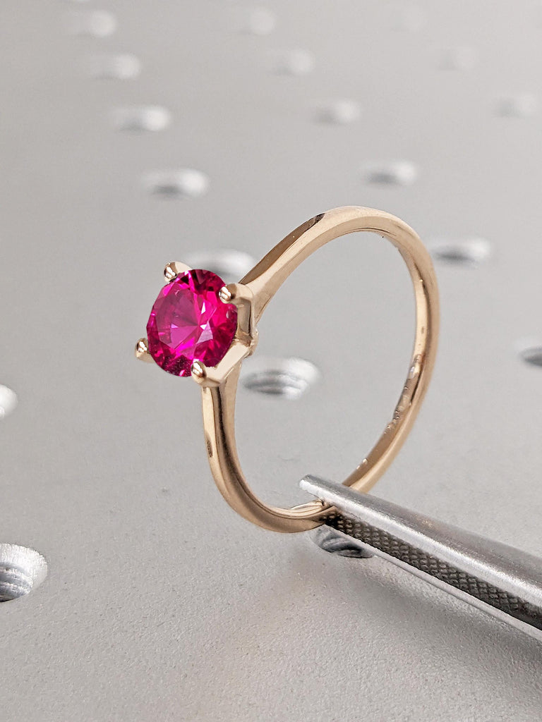 18k Rose Gold Solitaire Ring, Simple Ruby Ring, Minimalist Engagement Ring, Ruby Jewelry
