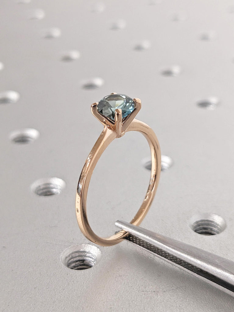 1ct Blue Green Sapphire Engagement Ring, 18k Rose Gold Minimalist Ring, Gemstone Ring, September Birthstone