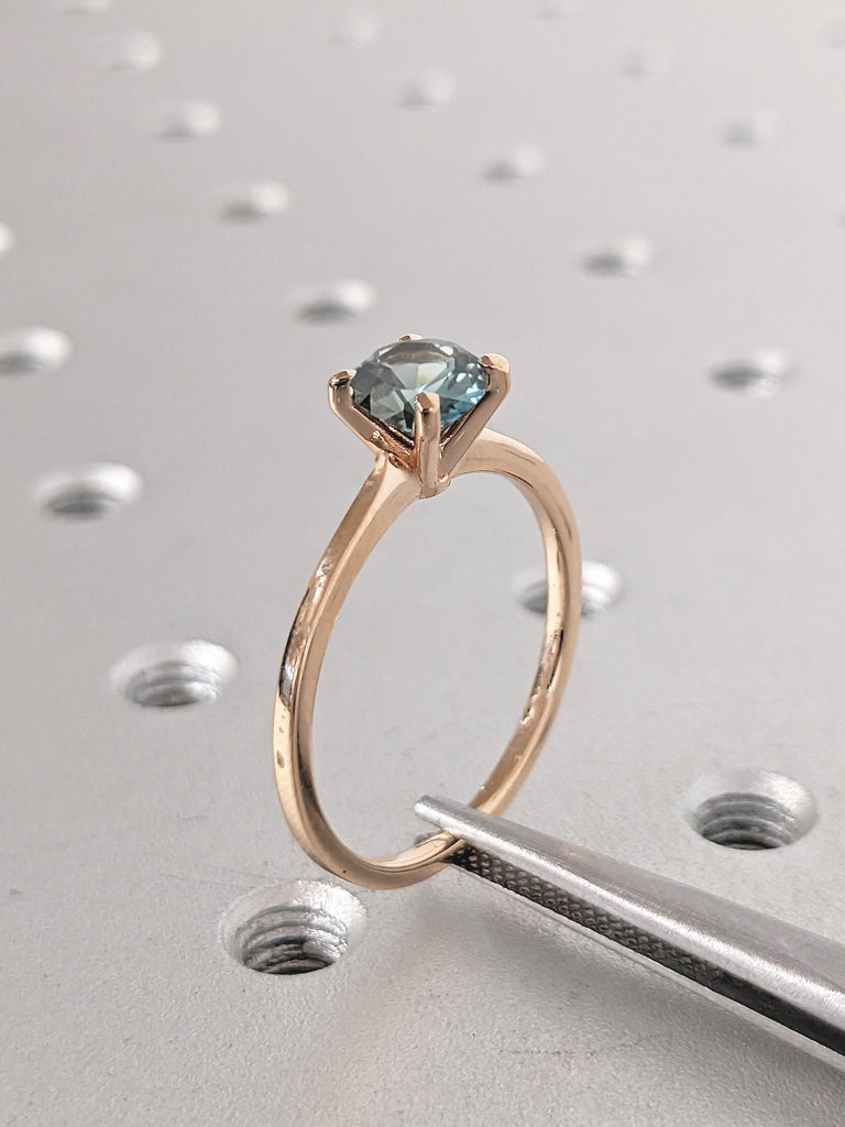 1ct Teal Sapphire Ring, One of a Kind Montana Sapphire Engagement Ring, Dainty 18k Rose Gold Ring, Solitaire Ring, Gold Promise Ring for Her
