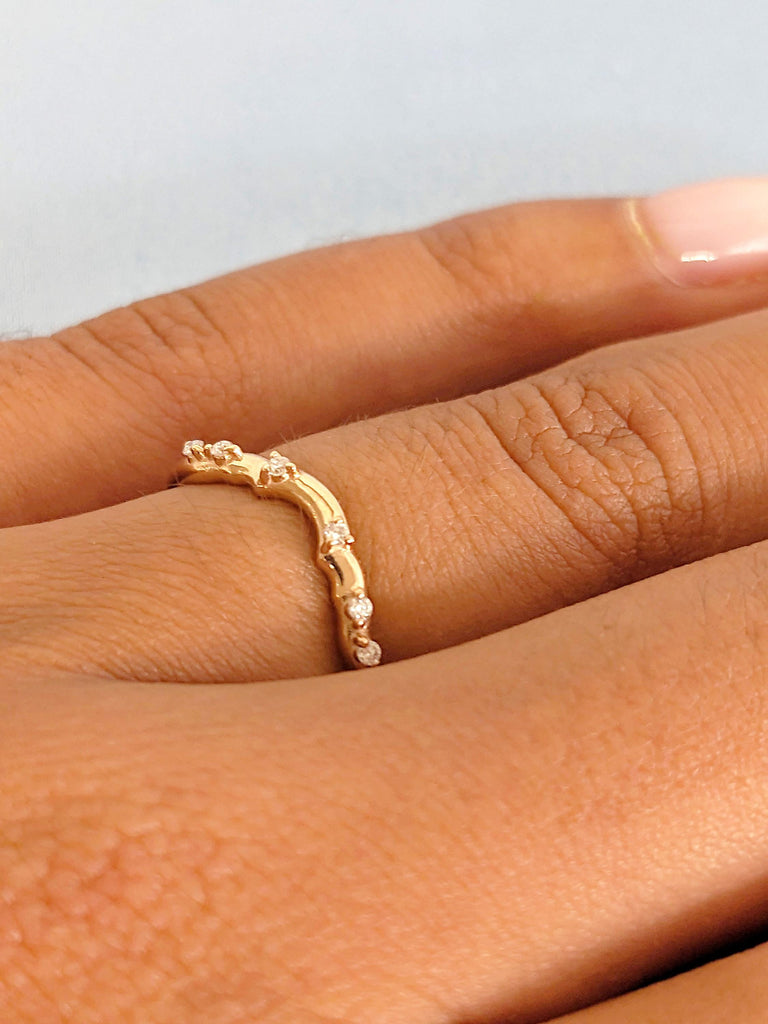 14K Rose Gold Diamond Wedding Band, Round Cut 6-Stone Prong Set Matching Ring