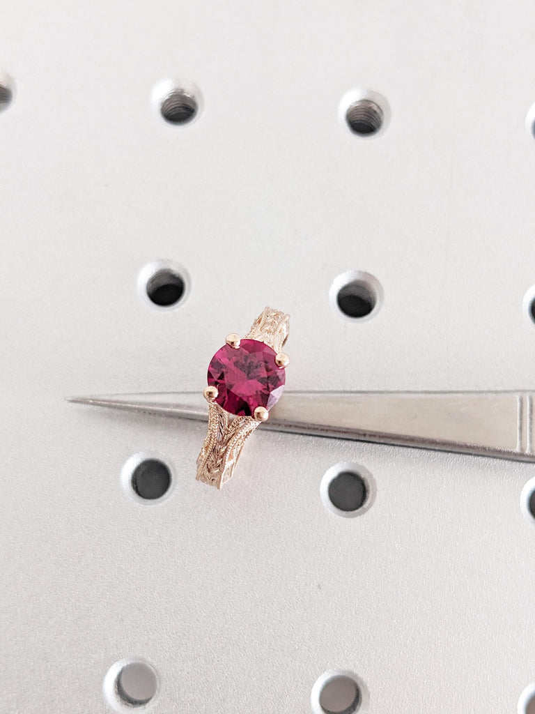 14K Rose Gold Art Deco Ruby Ring | Vintage Milgrain Ruby Engagement Ring | July Birthstone Ring For Woman | Statement Ring | Ruby Jewelry