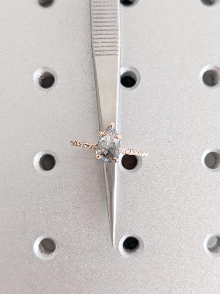 Rose Cut Diamond Ring, Pear Engagement Ring