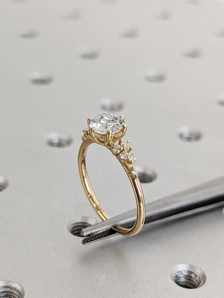 Old Mine-cut Moissanite 18K Yellow Gold Engagement Ring | Unique Snowdrift 6 Prong Lab Diamond Cluster Promise Ring | Wedding Ring for Her