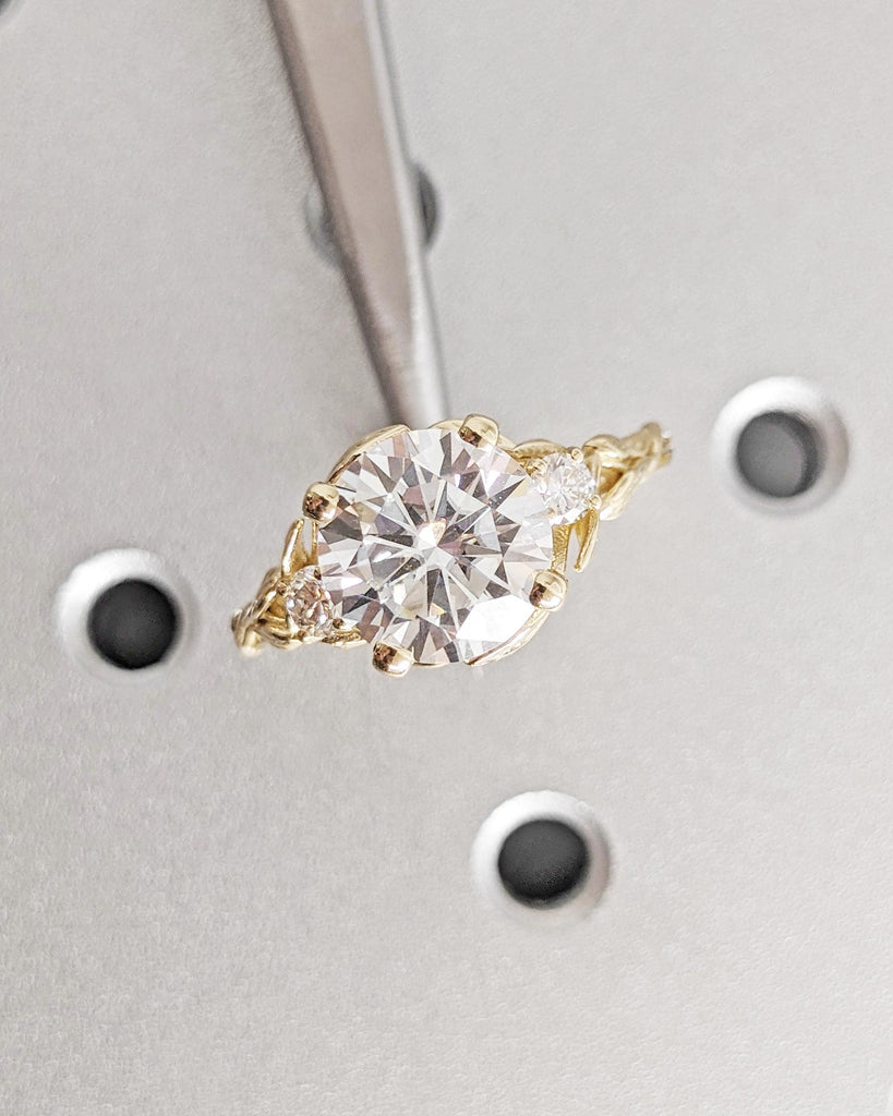3 Carat Lab Grown Diamond IGI Certified Nature Leaf Engagement Ring, Vine Branch Leaf Flower Ring, Alternative Promise Ring, 14K Yellow Gold