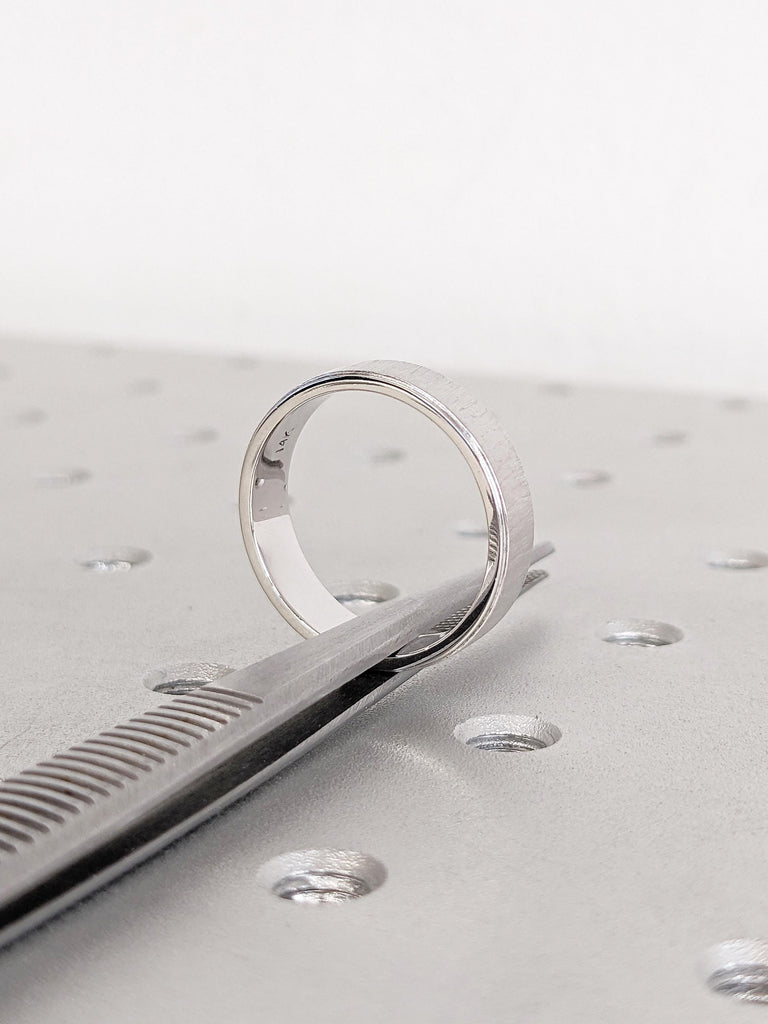 5mm Men's Wedding Ring, 14k White Gold Men Ring, Unique Wedding Band