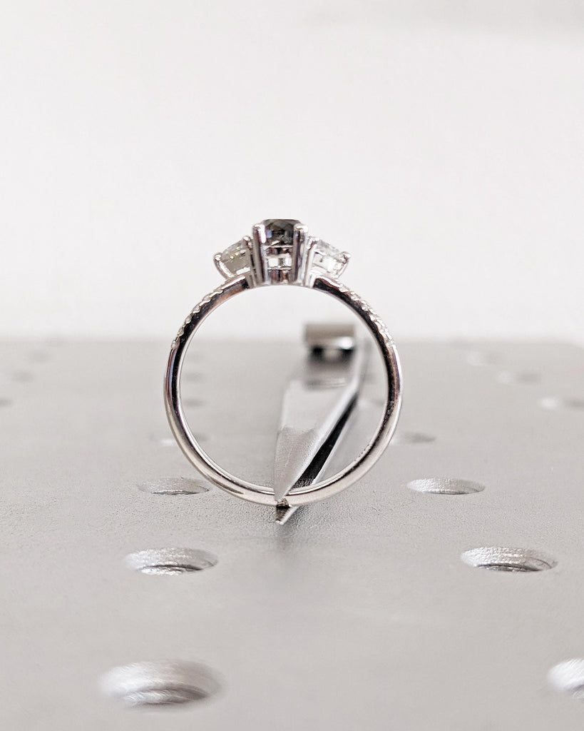Pear Salt and Pepper Diamond Engagement Ring | Three Diamond Ring | Trillion Ring | White Gold Engagement Ring | Unique Promise Ring for Her
