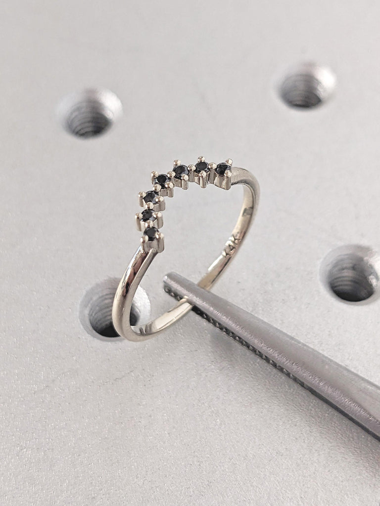 Curved Wedding Band, 14k White Gold Ring, Anniversary Band, Vintage Wedding Band