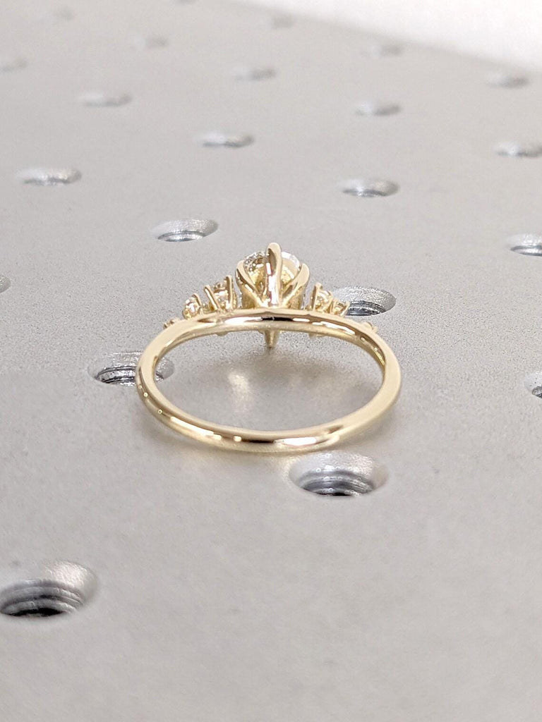 1ct-2 Carat Old Miner cut Elongated Cushion Lab Created Diamond 18K Yellow Gold Wedding Ring | Snowdrift Cluster Diamond Engagement Ring