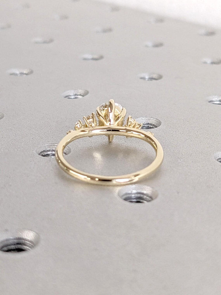 Long Cushion cut CVD Diamond Engagement Ring: Solid Gold, Old Mine-cut Certified Diamond