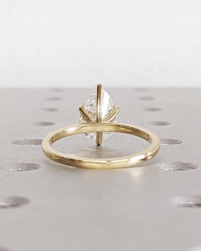 Pear Cut Lab Grown Diamond Ring | Pear Shaped Engagement Ring | Teardrop Solitaire Ring | Minimalist Ring | 14K Gold 1.6mm Thin Dainty Ring