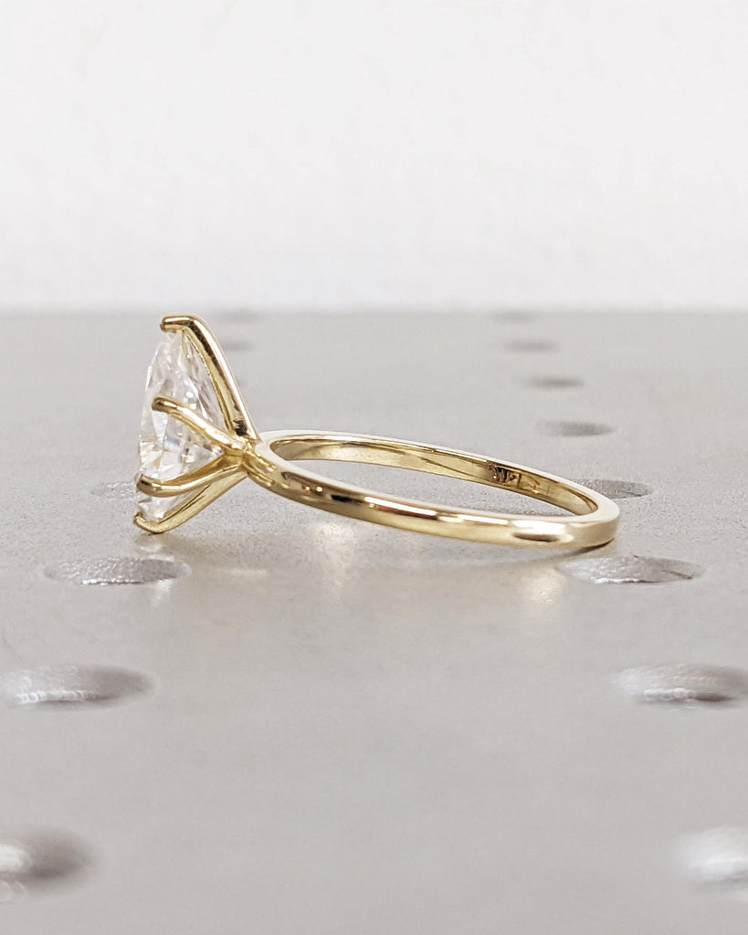 Pear Cut Lab Grown Diamond Ring | Pear Shaped Engagement Ring | Teardrop Solitaire Ring | Minimalist Ring | 14K Gold 1.6mm Thin Dainty Ring