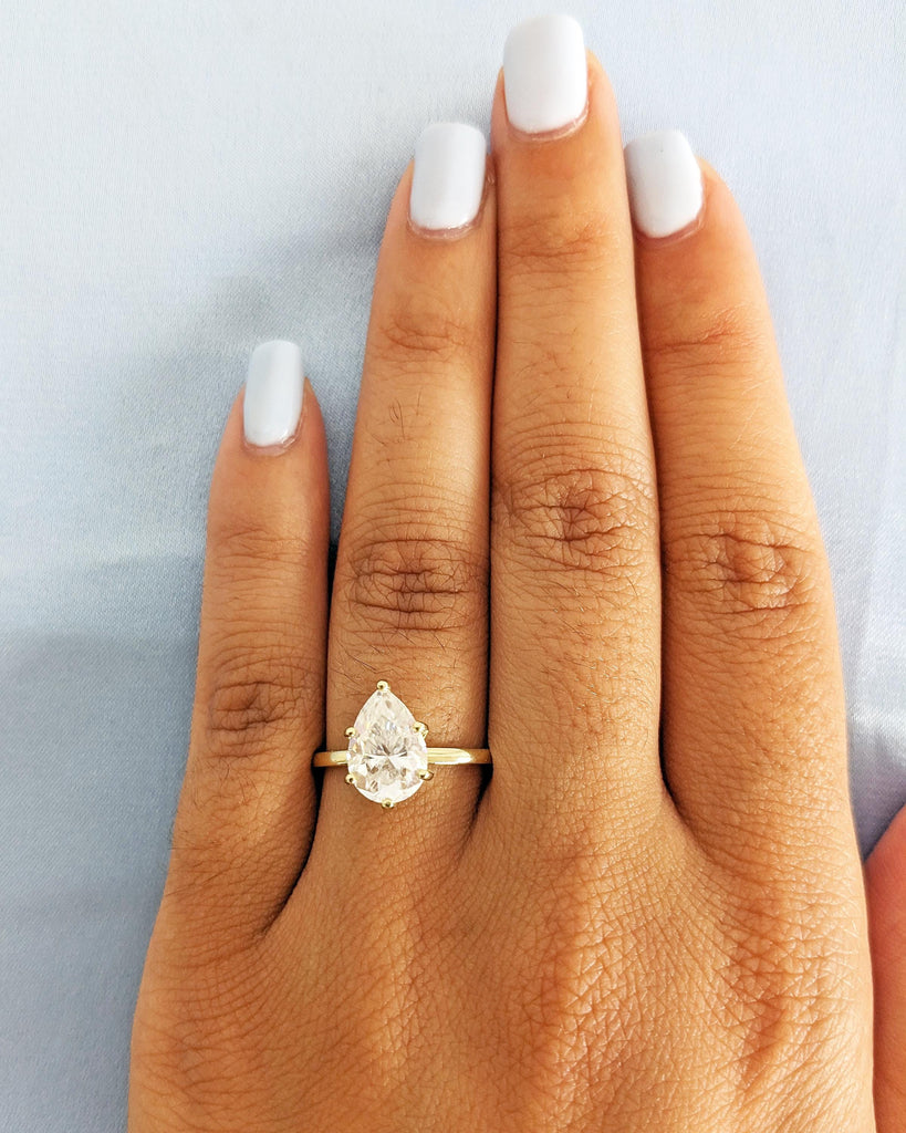 Pear Cut Lab Grown Diamond Ring | Pear Shaped Engagement Ring | Teardrop Solitaire Ring | Minimalist Ring | 14K Gold 1.6mm Thin Dainty Ring