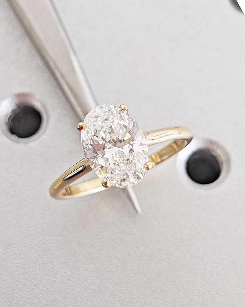 Oval Cut Lab Grown Diamond Engagement Ring: Solitaire Promise Ring, 4 Prong Basket Setting, IGI Certified, 14K Yellow Gold Wedding Ring