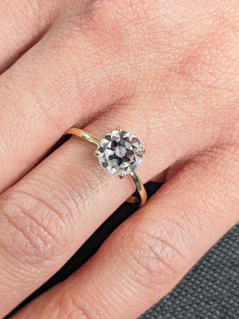 Old Miner Cut Diamond Solitaire Vintage Engagement Ring | Moissanite Ring