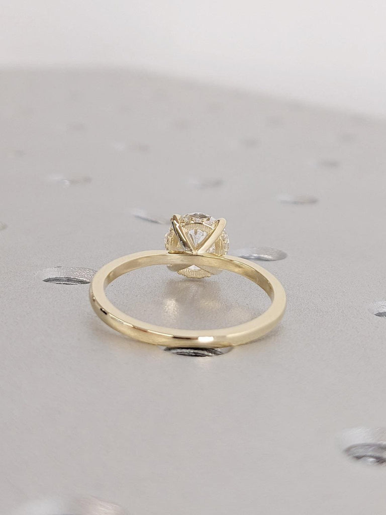 CVD Diamond Hidden Halo Ring | Vintage Old European cut Diamond Ring | Solid Gold Women Wedding Ring