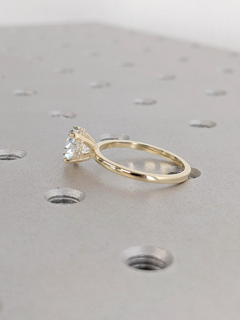 CVD Diamond Hidden Halo Ring | Vintage Old European cut Diamond Ring | Solid Gold Women Wedding Ring