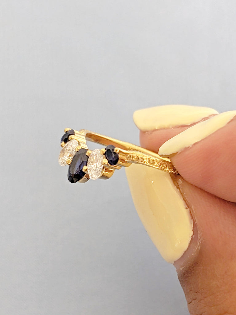 Sapphire Wedding Bands | Blue Sapphire Matching Ring | 18K Yellow Gold Ring | Oval Cut Lab Sapphire and Diamond Ring | Sapphire Jewelry Gift