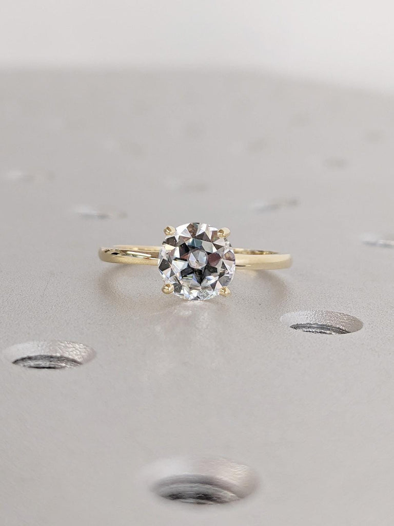 14k Yellow Gold Hidden Halo Engagement Ring | Old Mine Cut Diamond Solitaire | Lab Grown Diamond Promise Ring | IGI Certified Diamond