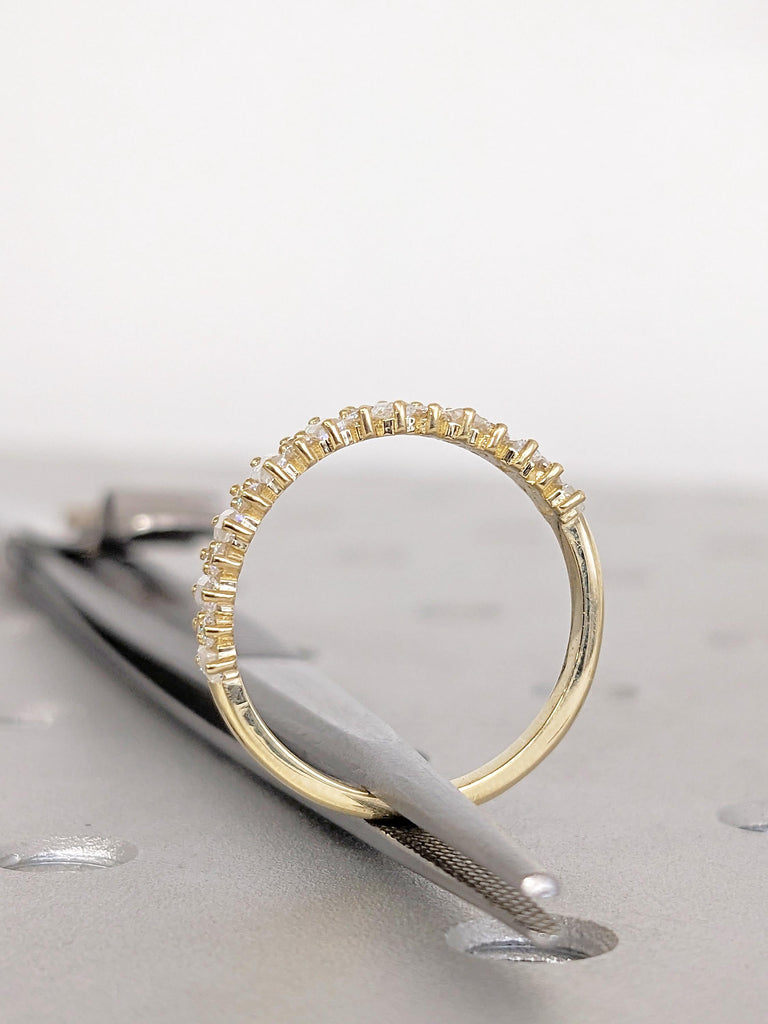 14K Yellow Gold Diamond Wedding Band, Baguette and Round Half Eternity Diamond Engagement Ring, Unique Stacking Ring For Her, Matching Rings
