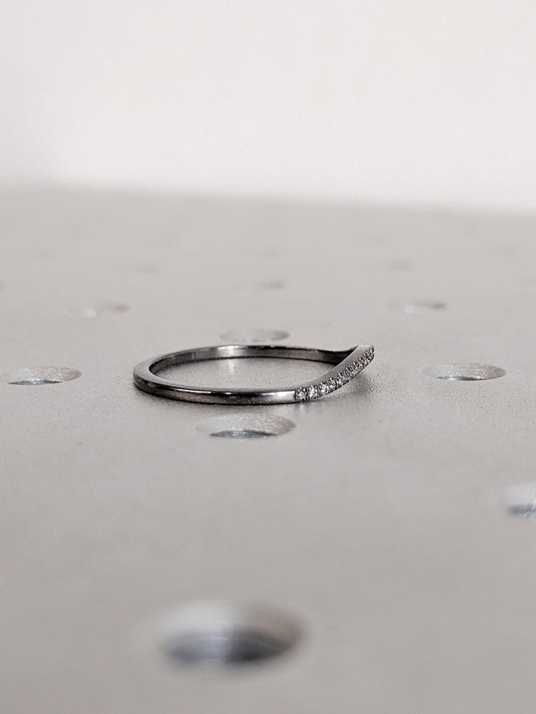 14K Black Gold Salt and Pepper Diamond Curved Matching Ring, Round Diamond Wedding Band, Half Eternity Promise Ring