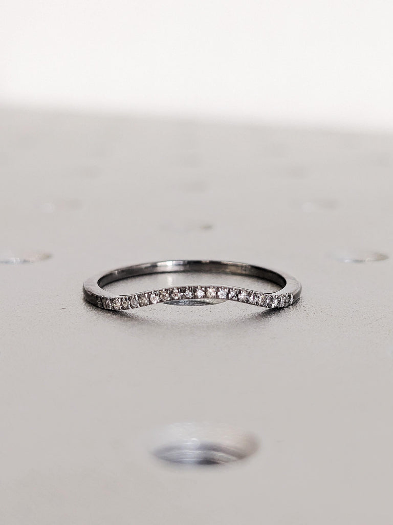 14K Black Gold Salt and Pepper Diamond Curved Matching Ring, Round Diamond Wedding Band, Half Eternity Promise Ring